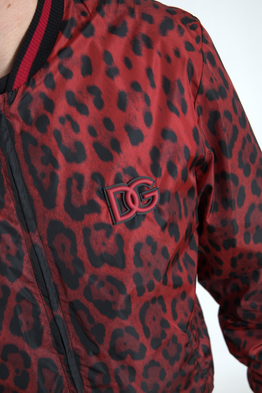 Dolce & Gabbana Nylon Bomber Jacket in Red Leopard Print