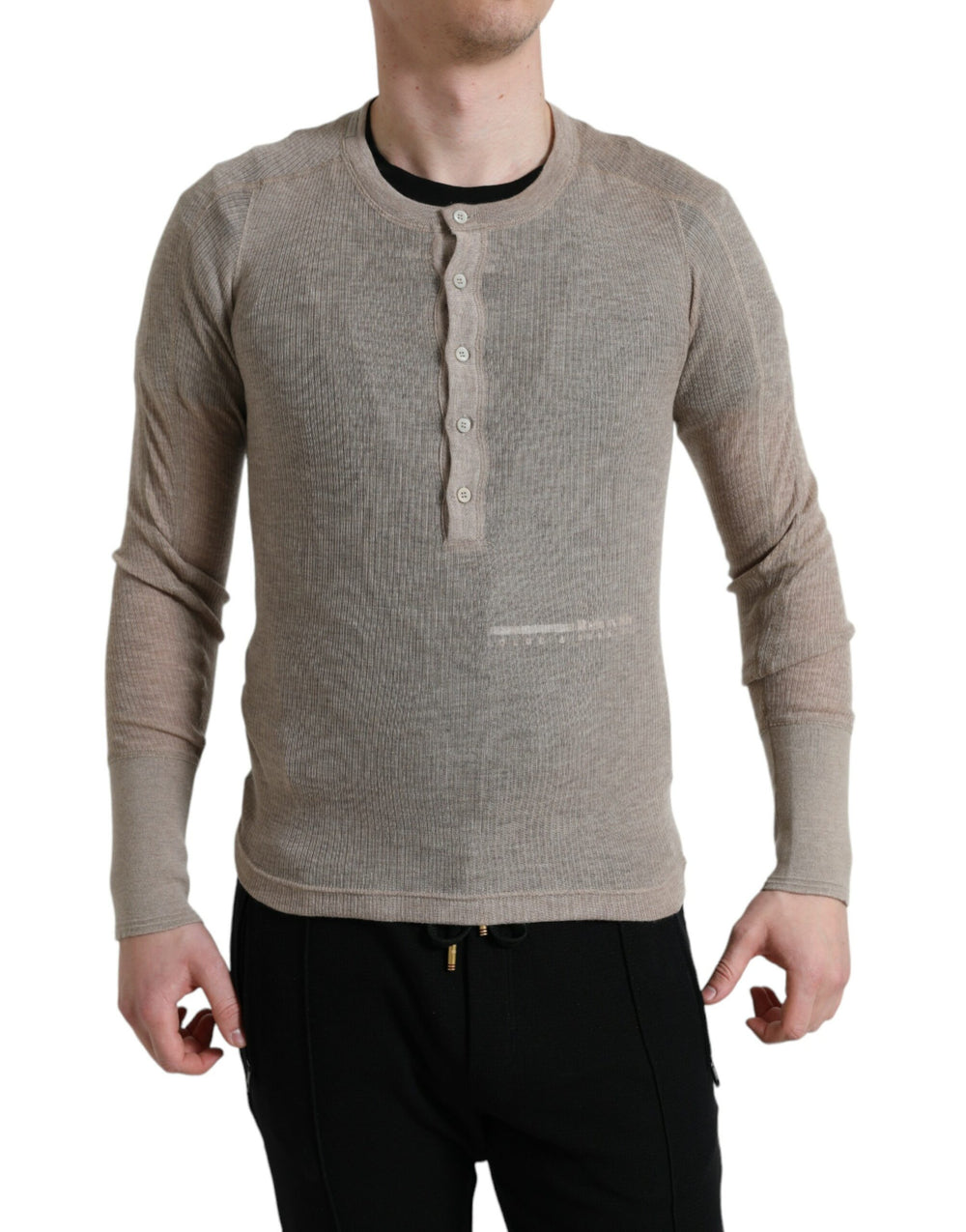 Dolce & Gabbana 100% Cashmere Henley Sweater in Beige