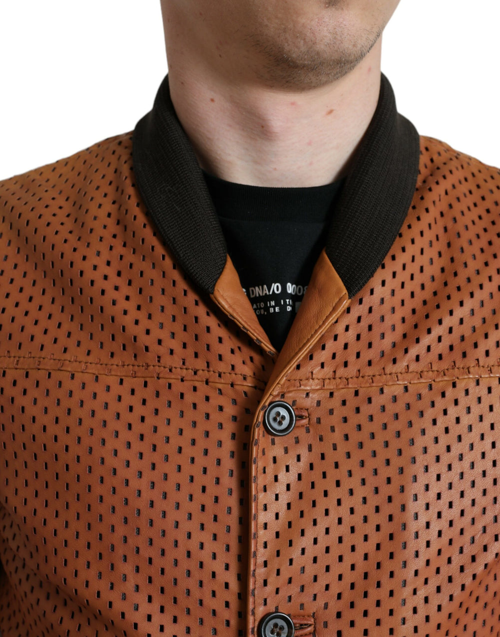 Dolce & Gabbana Lambskin Leather Perforated Bomber Jacket in Brown