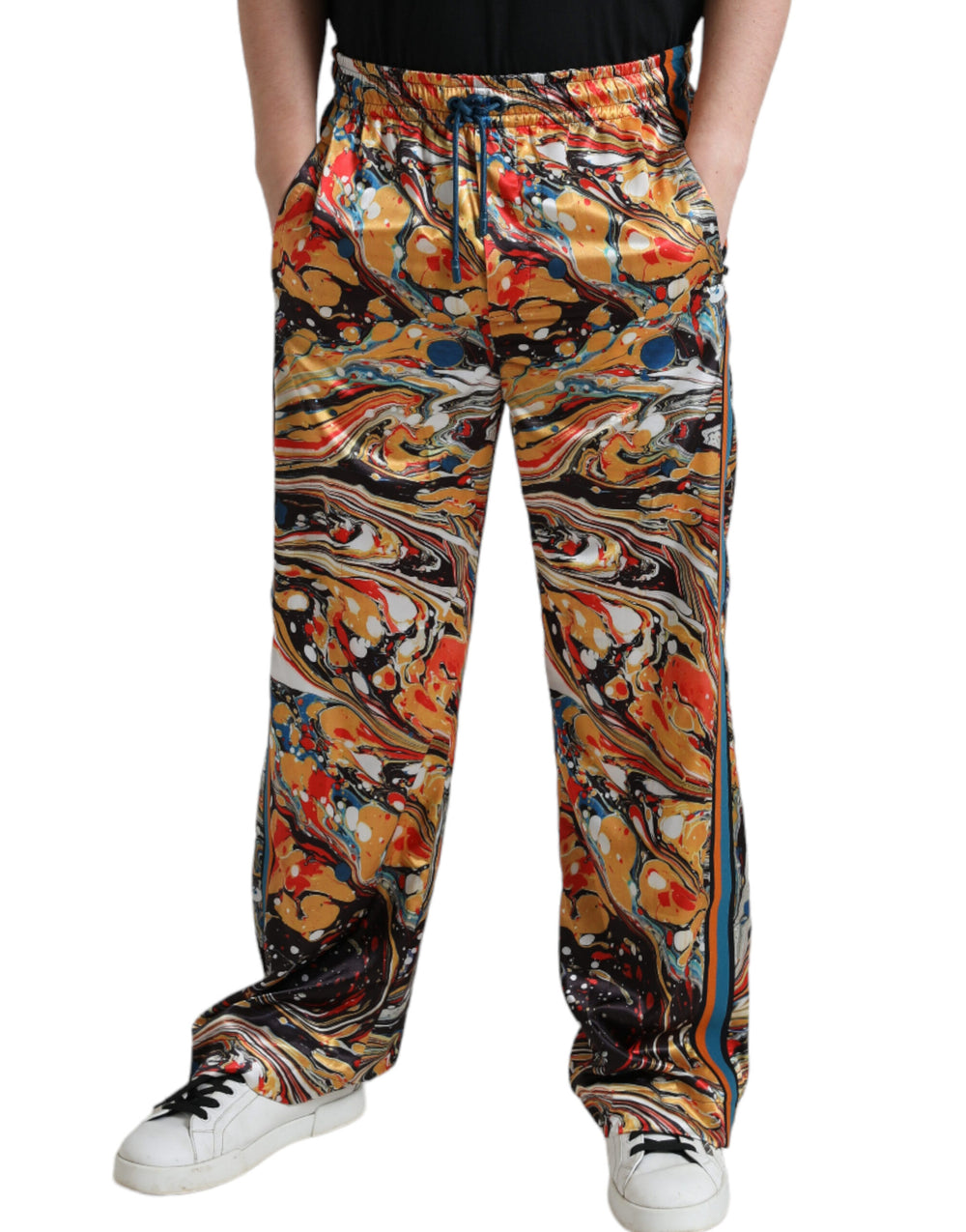 Dolce & Gabbana Marble Print Satin Pants in Multicolor