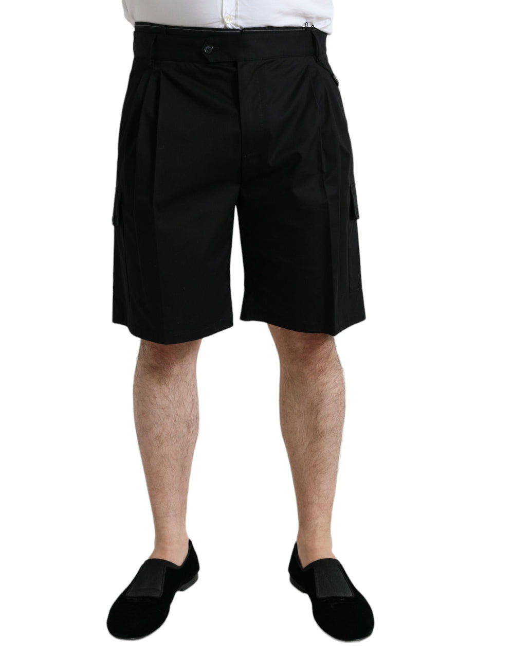 Black Cotton Stretch Cargo Bermuda Shorts mens luxury fashion - Mens Edit