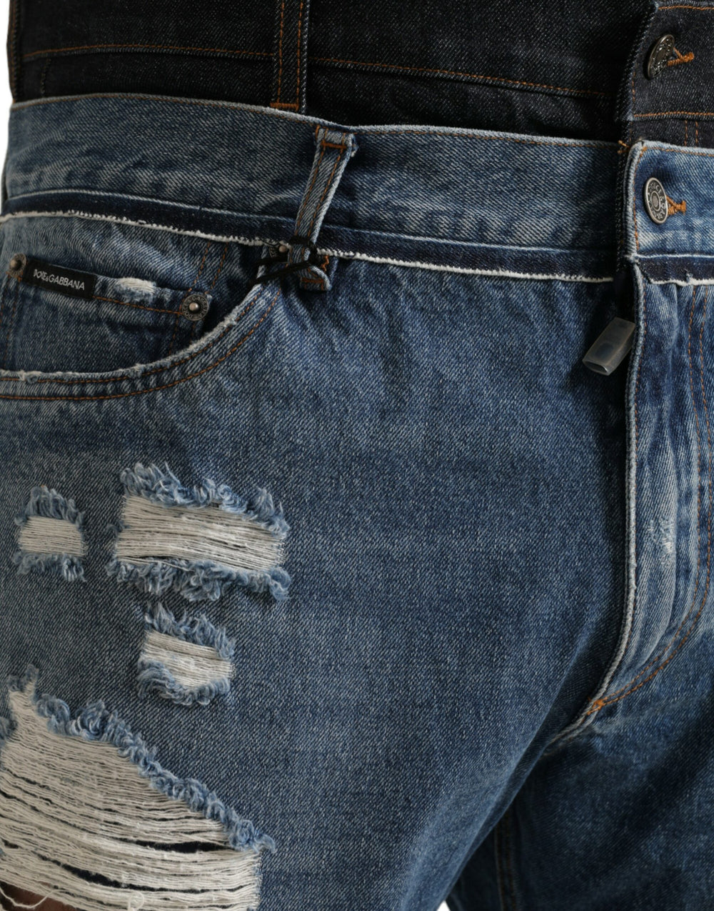 Dolce & Gabbana Skinny Tattered Denim Jeans in Blue