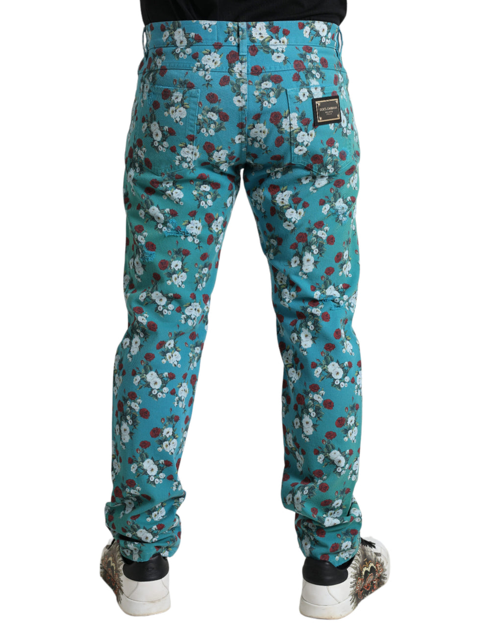 Dolce & Gabbana Floral Print Skinny Jeans in Blue