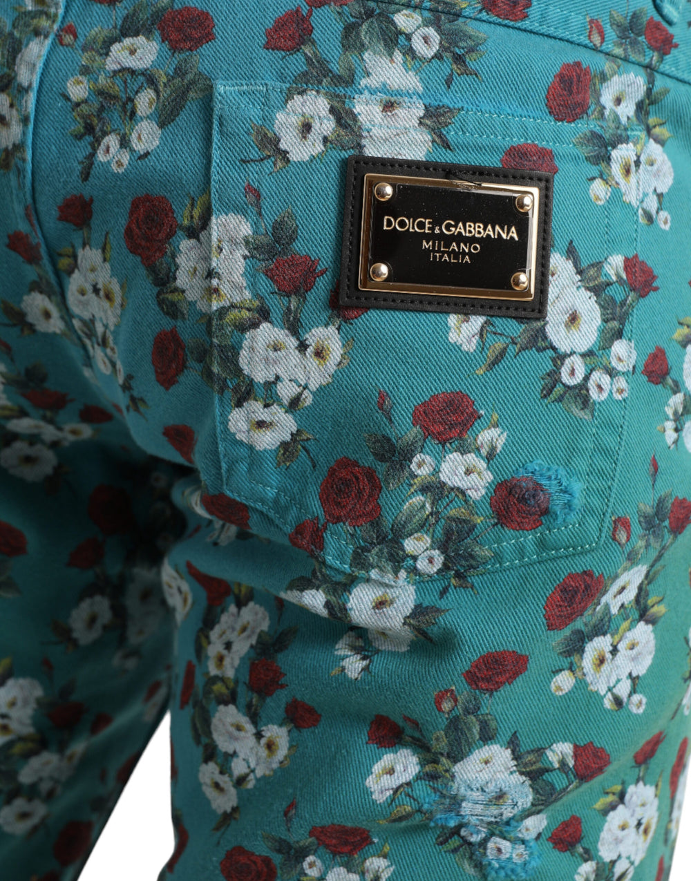 Dolce & Gabbana Floral Print Skinny Jeans in Blue