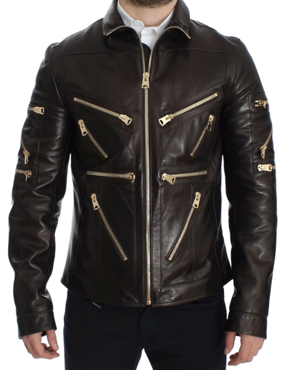 Dolce & Gabbana Lambskin Leather Jacket in Brown
