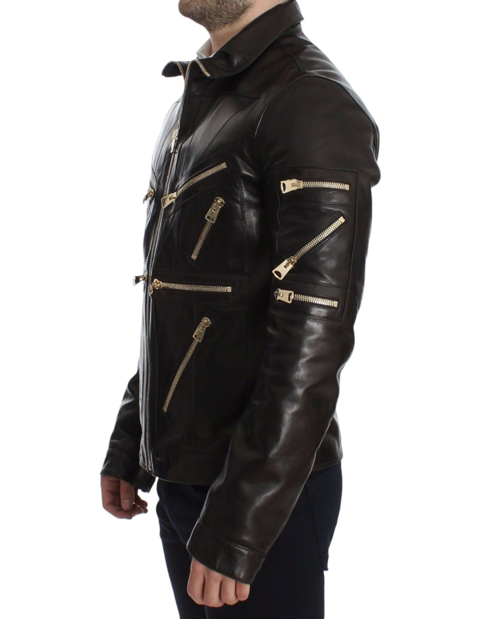 Dolce & Gabbana Lambskin Leather Jacket in Brown