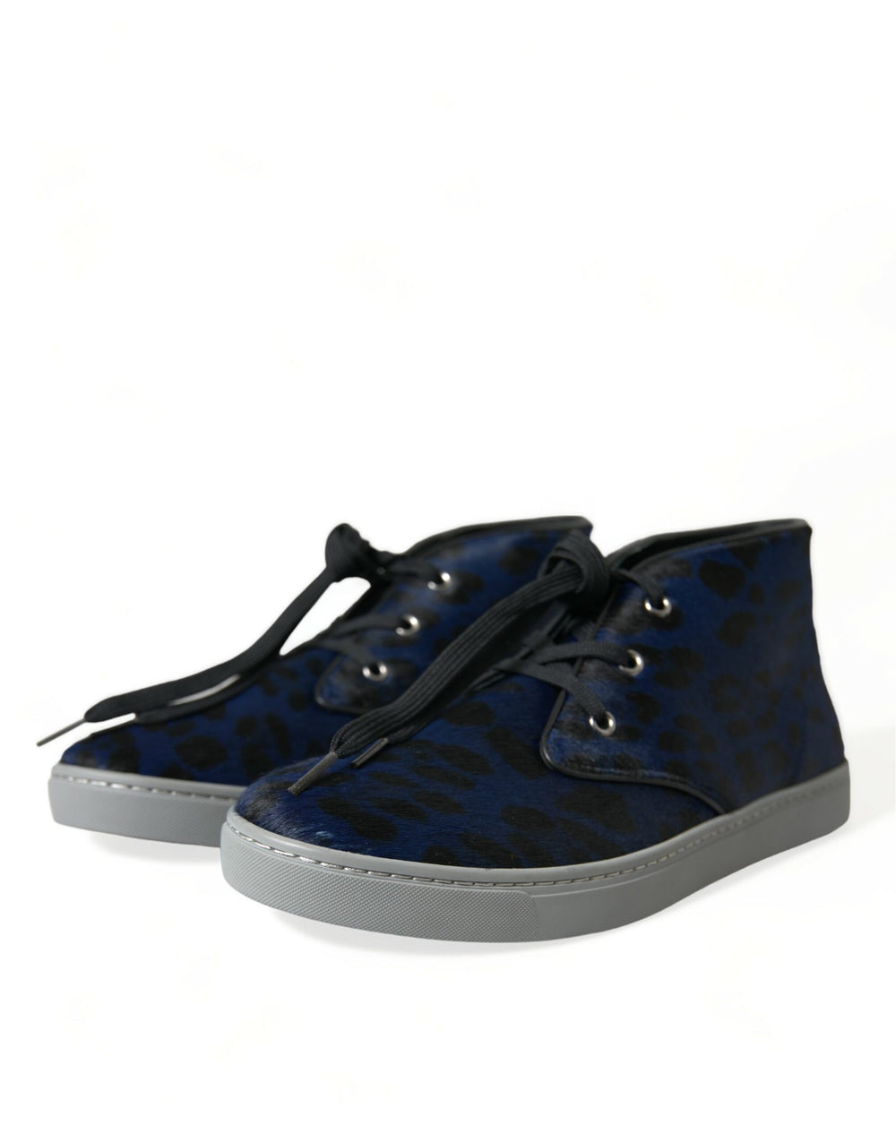 Dolce & Gabbana Calf Hair Leather Sneakers in Blue Leopard