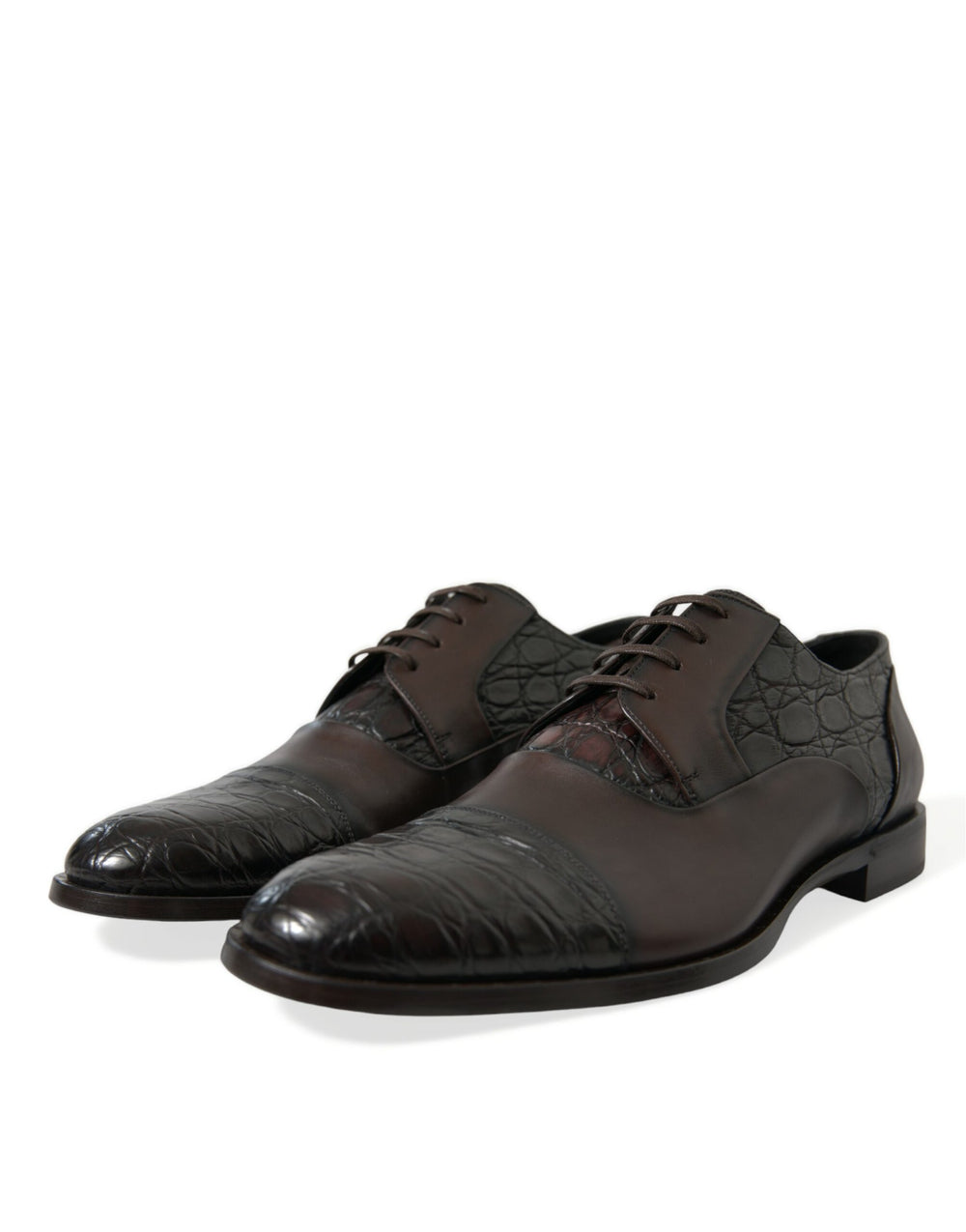 Dolce & Gabbana Caiman and Calfskin Leather Derby Shoes in Brown