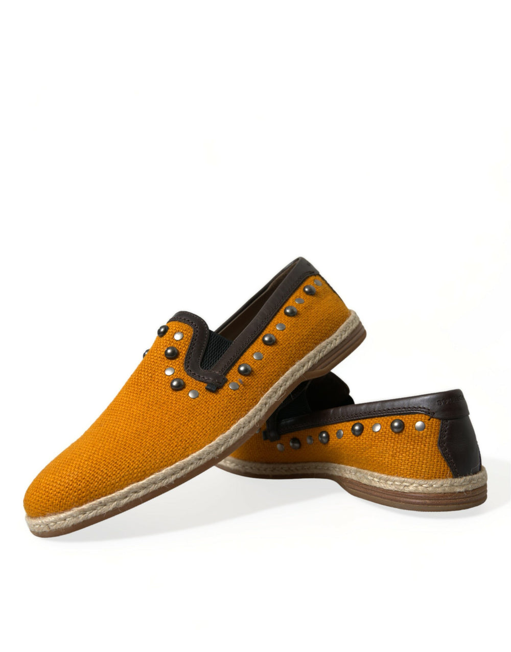Dolce & Gabbana Linen and Leather Studded Loafers in Orange