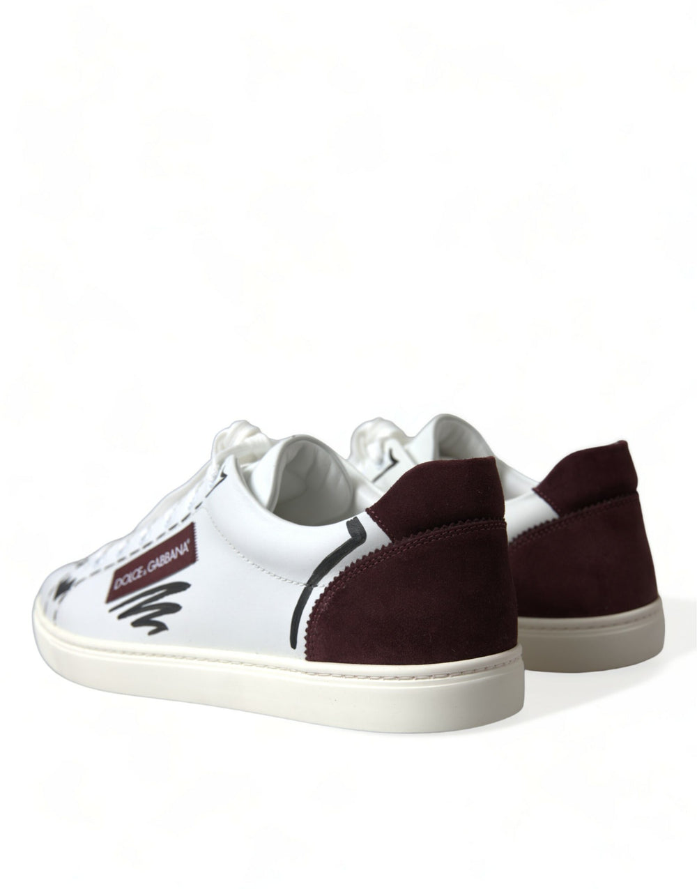 Dolce & Gabbana Calf Leather Low-Top Sneakers in White and Bordeaux