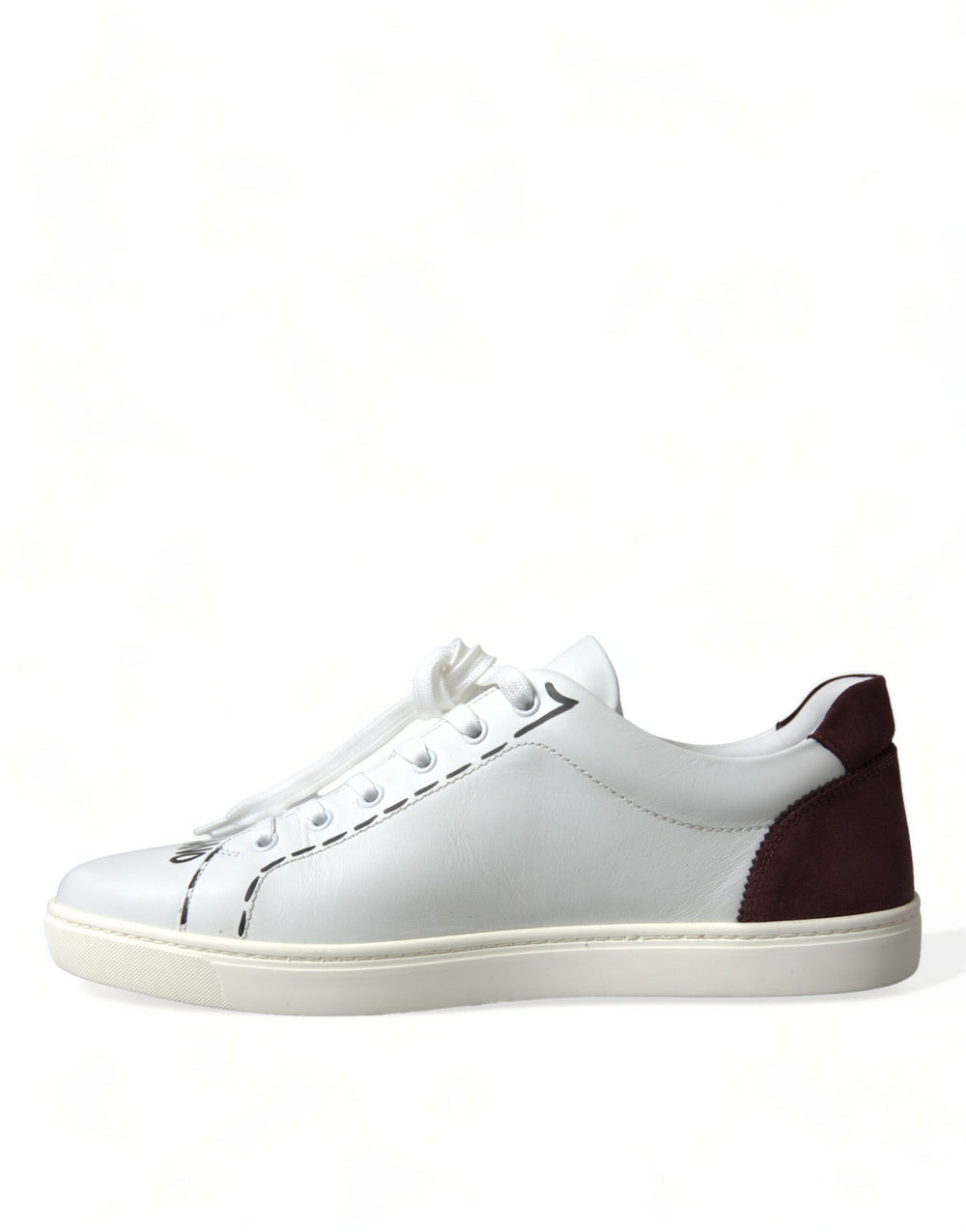 Dolce & Gabbana Calf Leather Low-Top Sneakers in White and Bordeaux