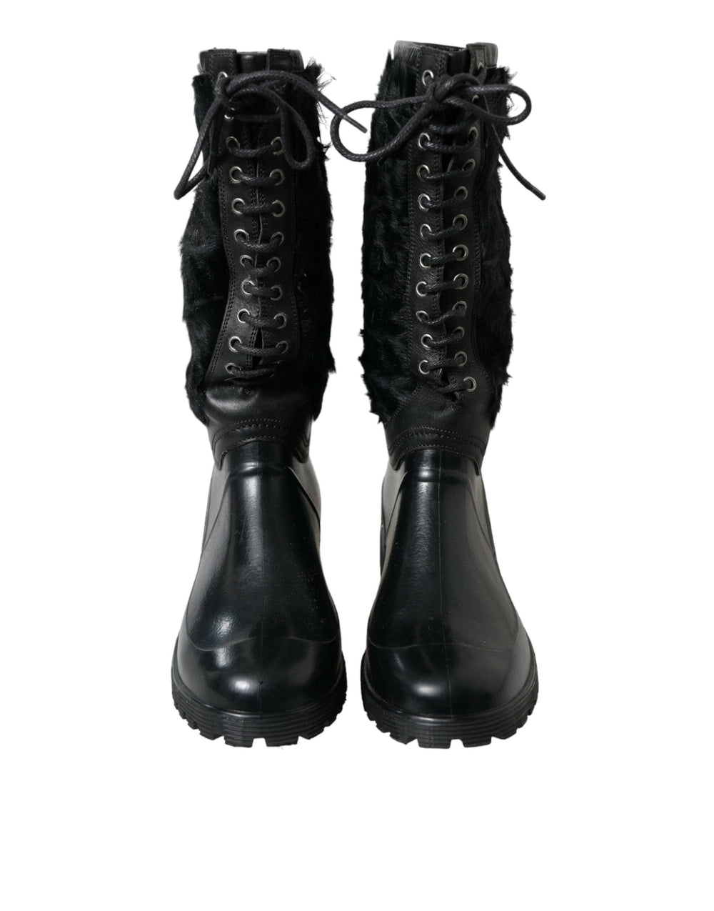 Black Rubber Lace Up Shearling Rain Boots Shoes mens luxury fashion - Mens Edit