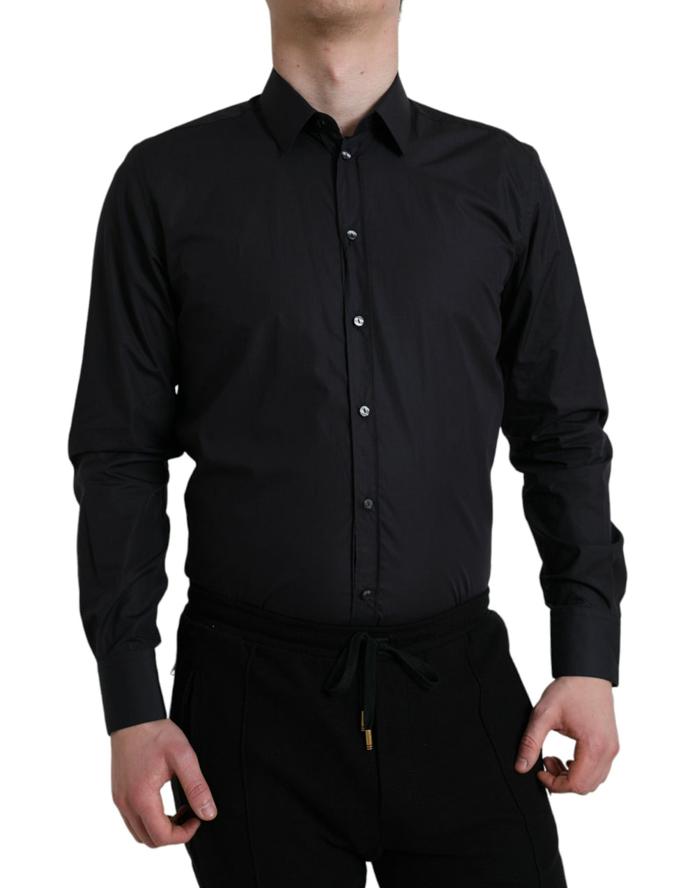 Navy Blue Cotton Collared Formal Dress Shirt mens luxury fashion - Mens Edit