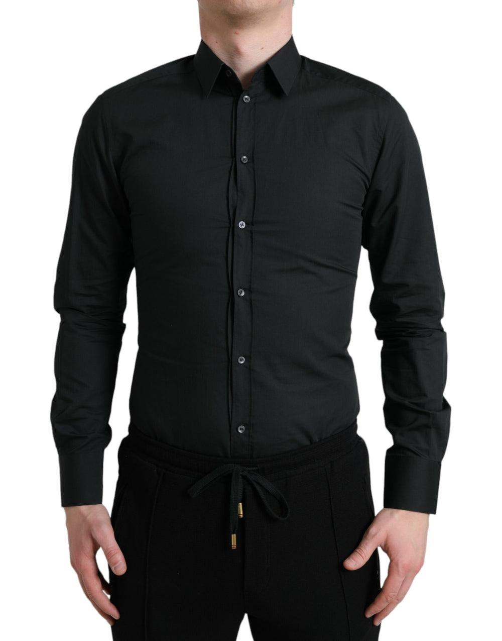 Black Cotton Silk Formal GOLD Dress Shirt mens luxury fashion - Mens Edit