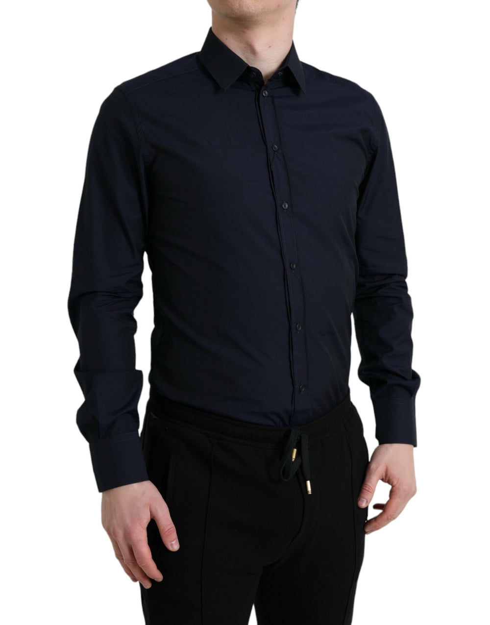 Navy Blue Slim Fit Formal GOLD Dress Shirt mens luxury fashion - Mens Edit