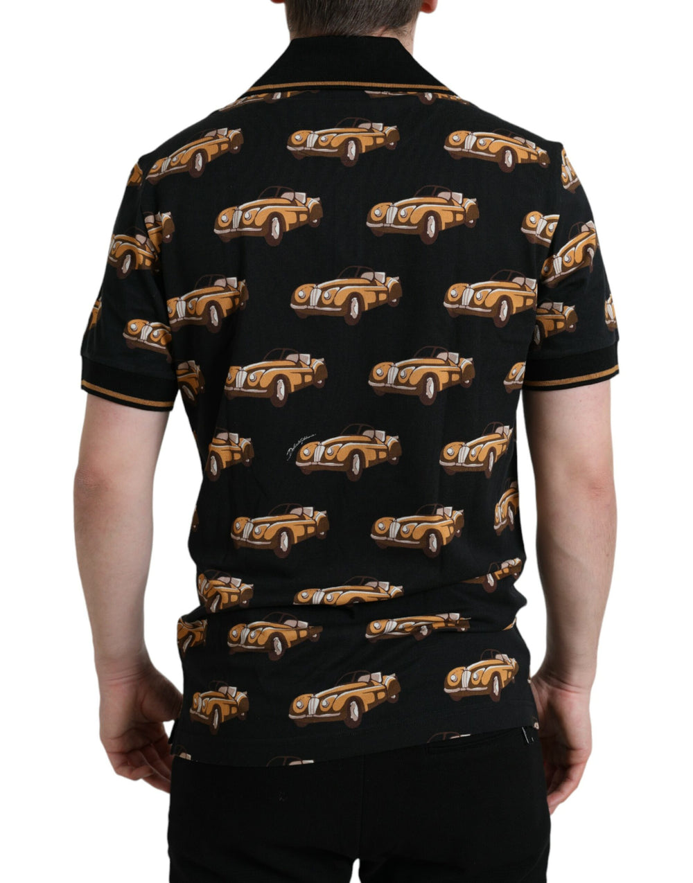 Dolce & Gabbana 100% Cotton Car Print Polo Shirt in Black