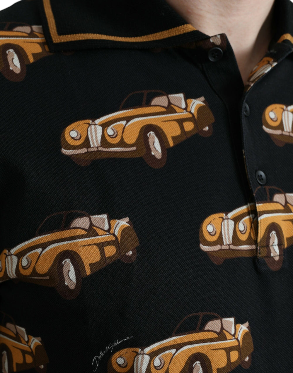 Dolce & Gabbana 100% Cotton Car Print Polo Shirt in Black