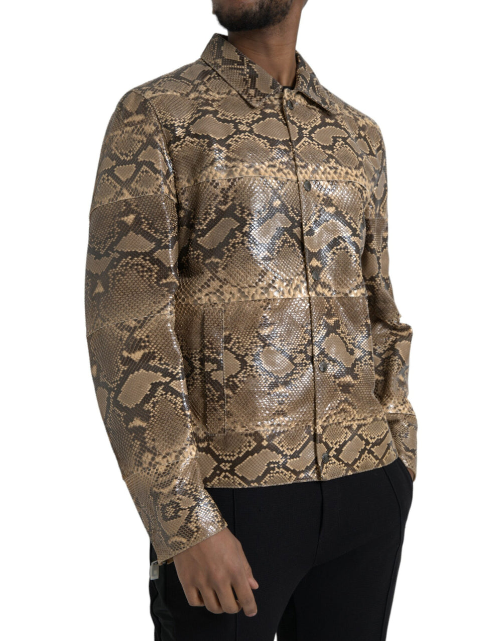 Dolce & Gabbana Python Leather Biker Jacket in Beige