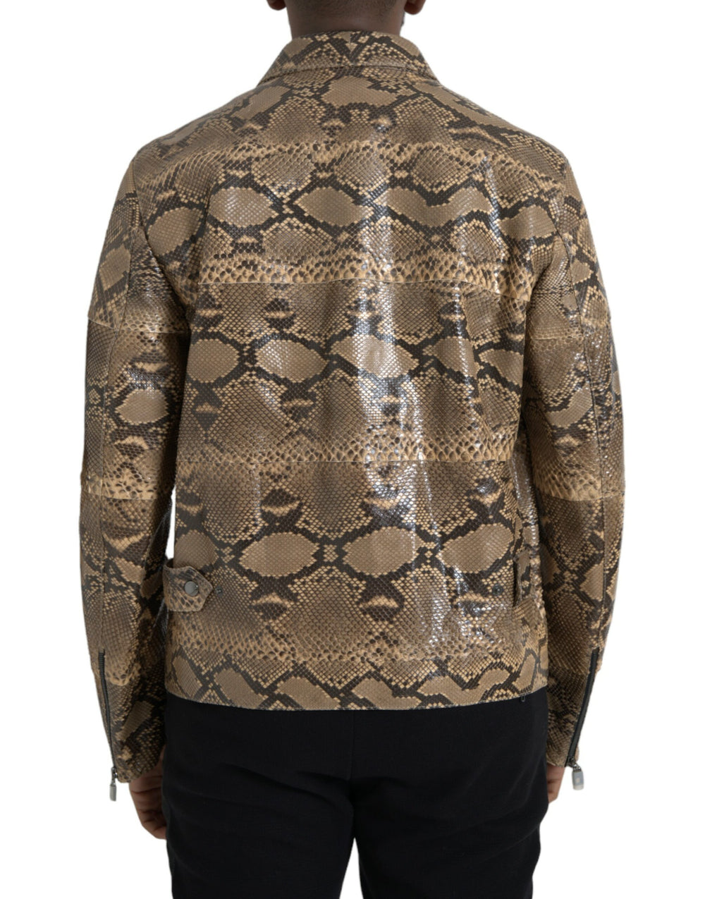 Dolce & Gabbana Python Leather Biker Jacket in Beige