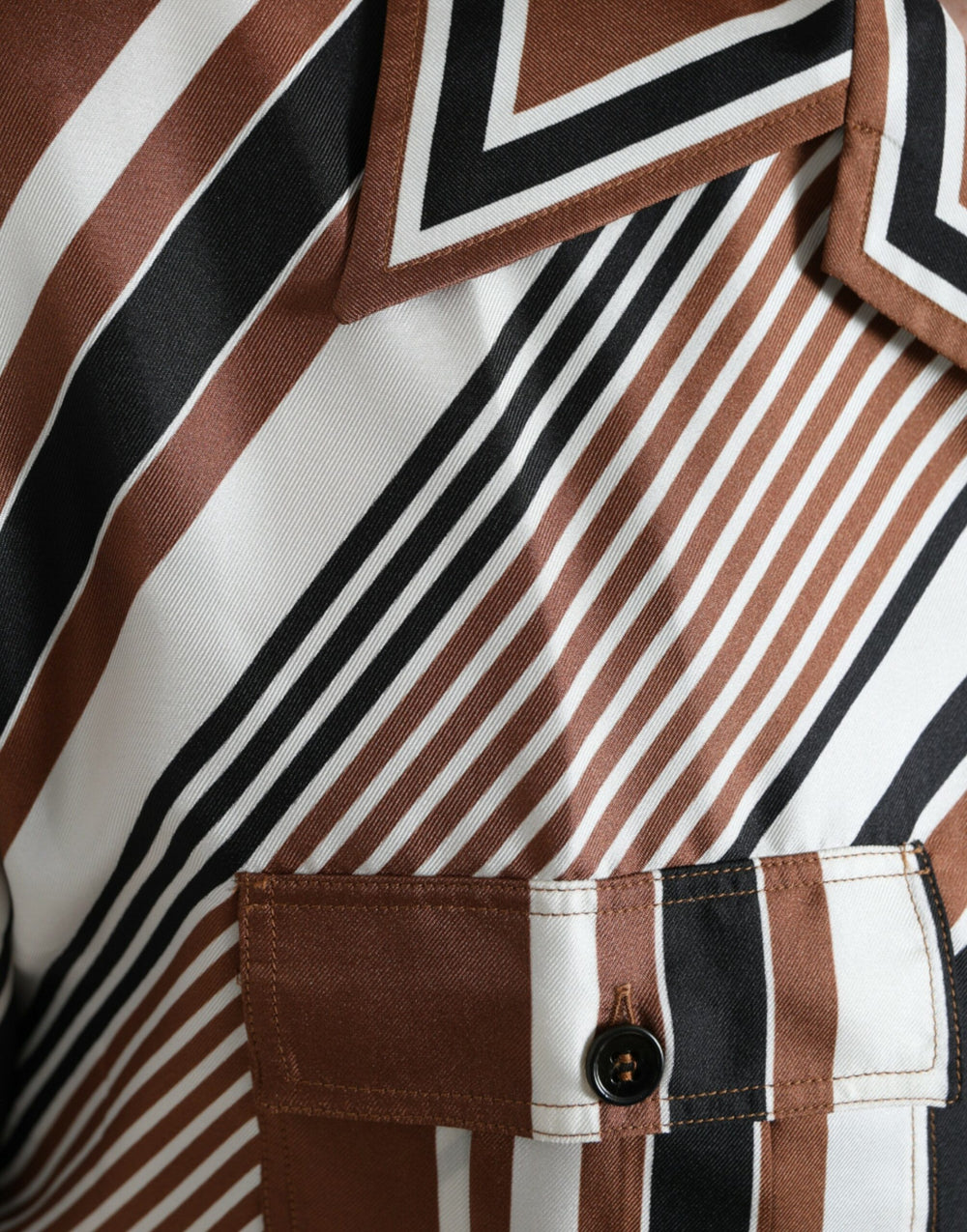 Dolce & Gabbana 100% Silk Short Sleeve Shirt in Multicolor Stripe