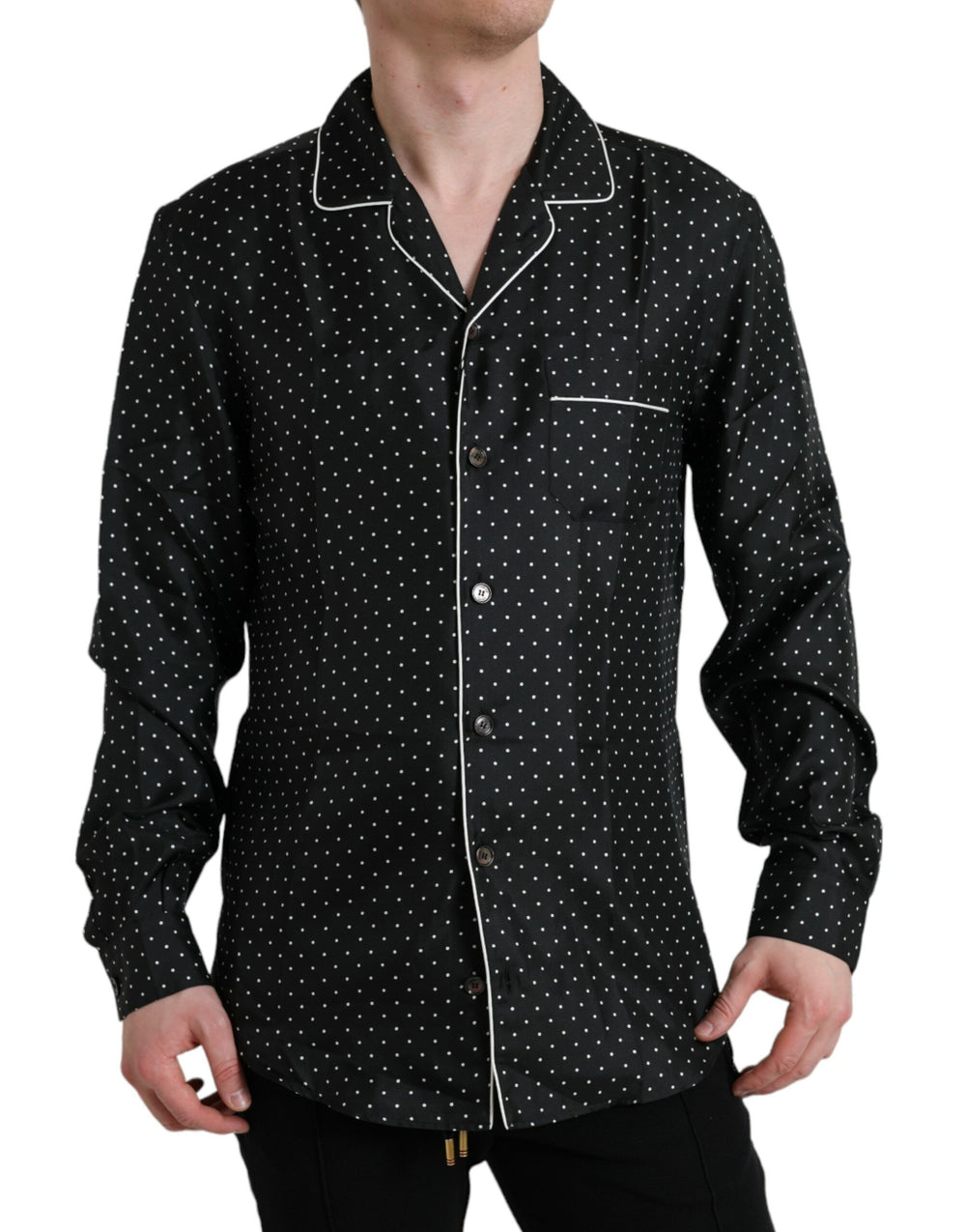 Black Polka Dot Silk Long Sleeve Shirt mens luxury fashion - Mens Edit