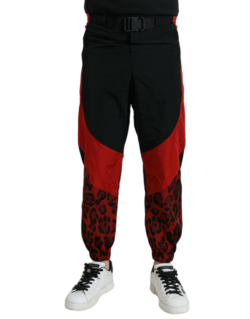 Black Red Leopard Print Nylon Jogger Pants mens luxury fashion - Mens Edit