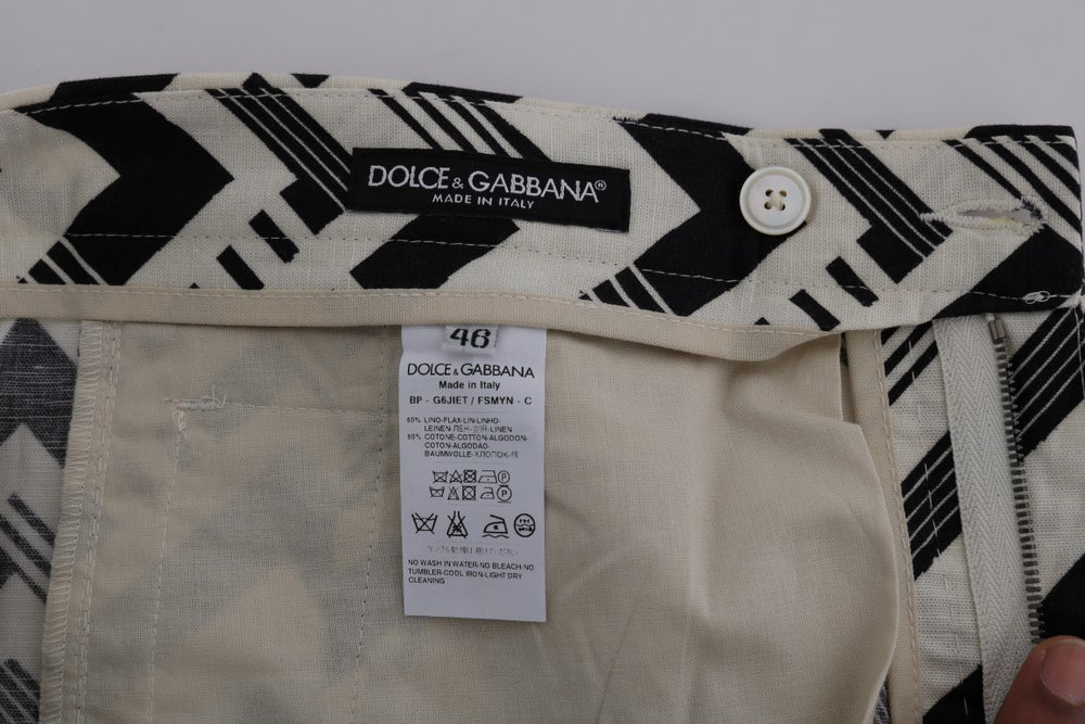Dolce & Gabbana Cotton Linen Shorts in White and Black Stripe