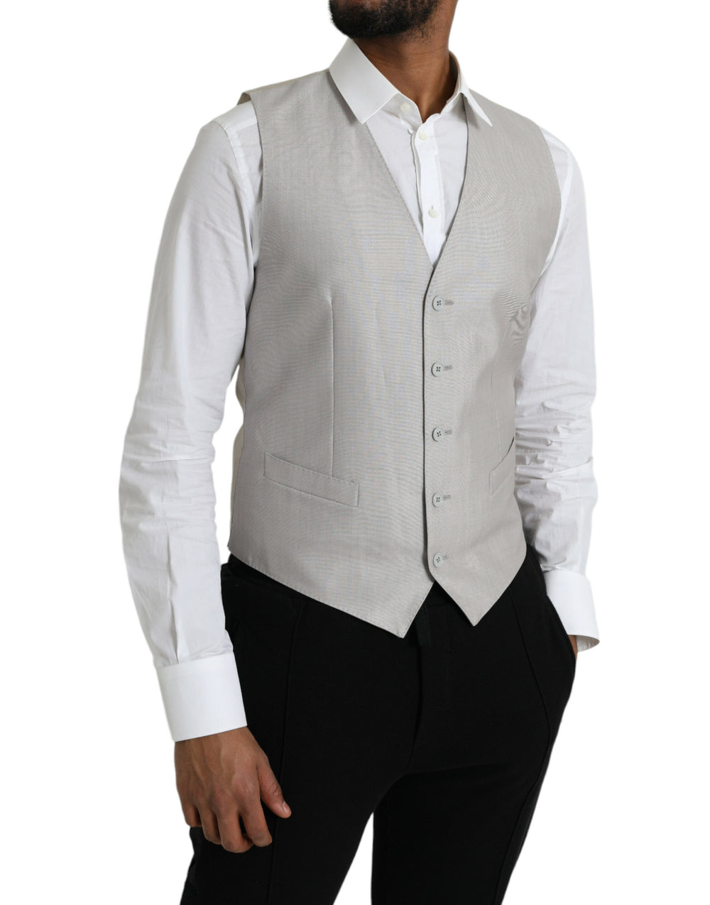 Dolce & Gabbana Virgin Wool and Silk Waistcoat in Light Grey