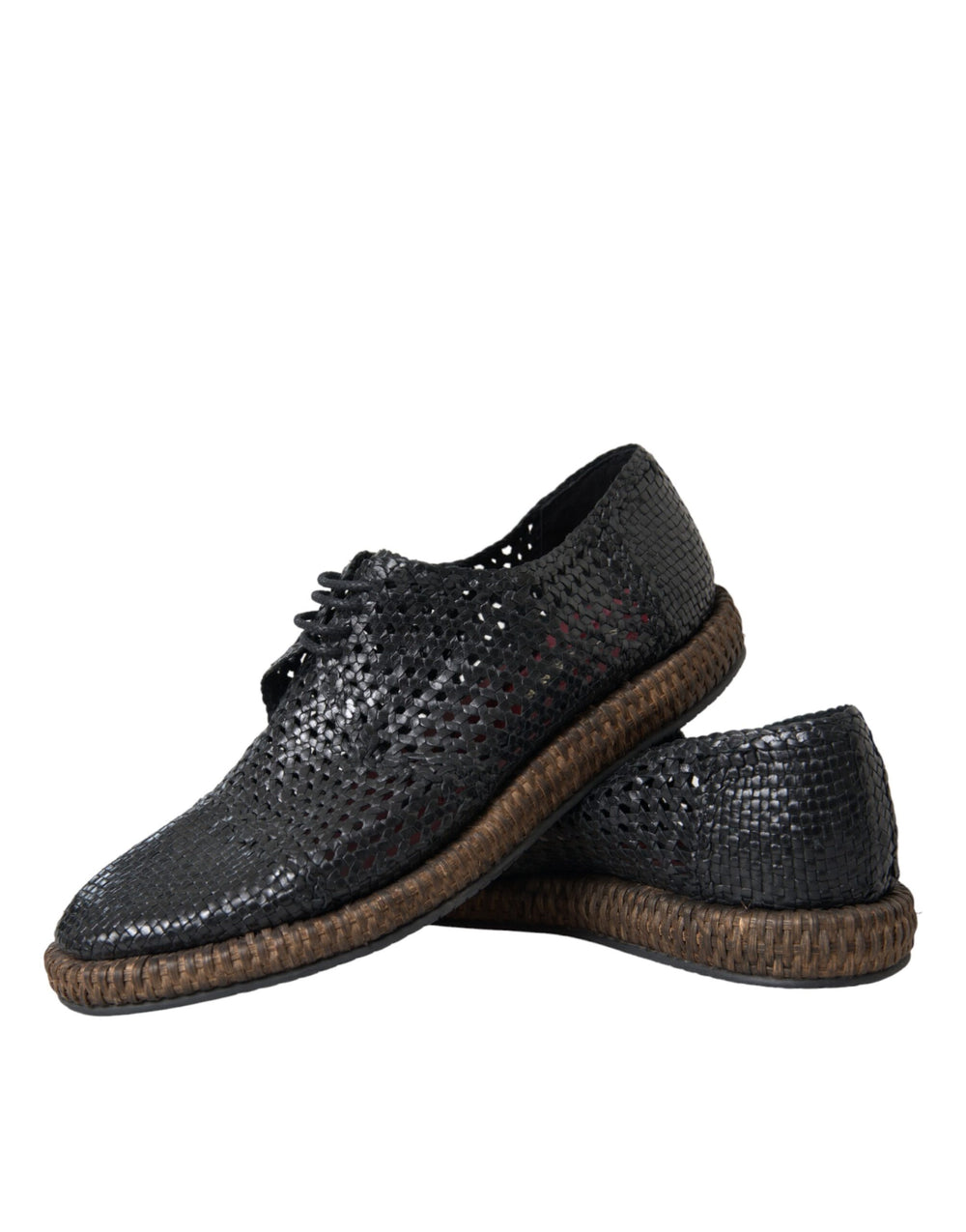 Dolce & Gabbana Goat Leather Woven Derby Shoes in Black