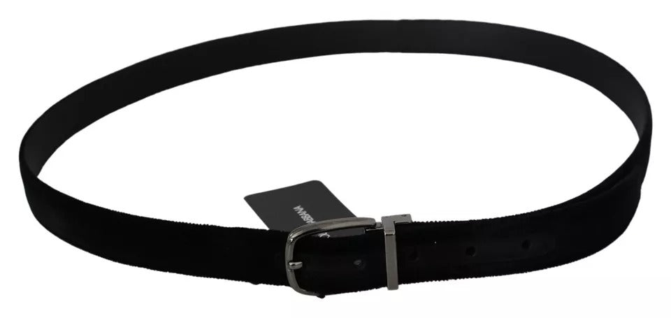Dolce & Gabbana Velvet Belt with Silver-Tone Buckle in Black