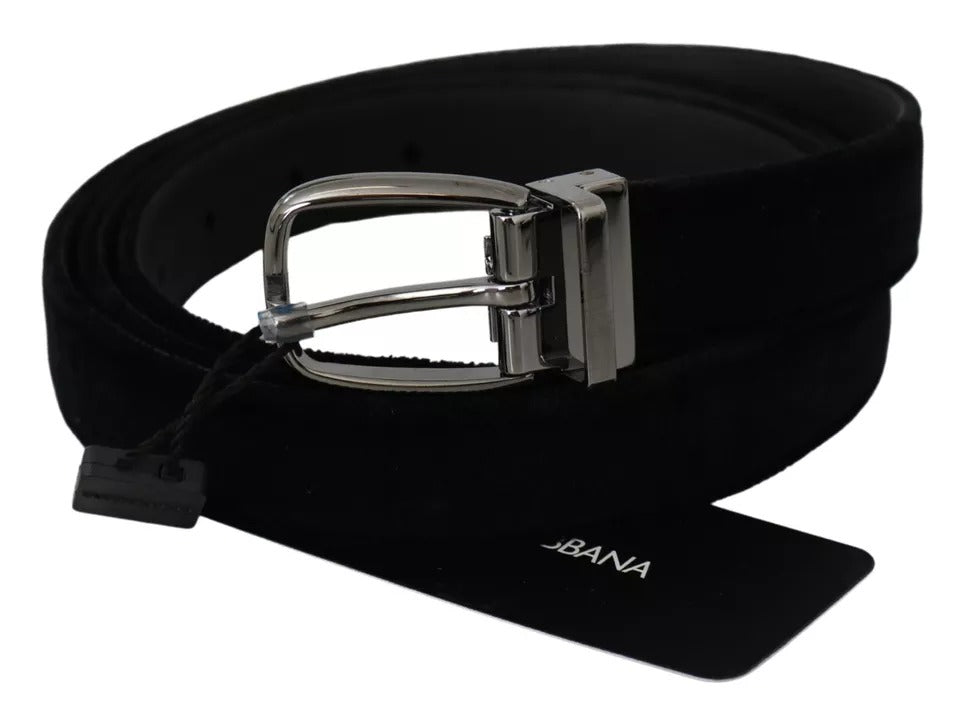 Dolce & Gabbana Velvet Belt with Silver-Tone Buckle in Black