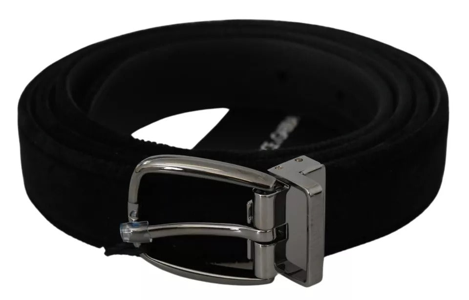 Dolce & Gabbana Velvet Belt with Silver-Tone Buckle in Black
