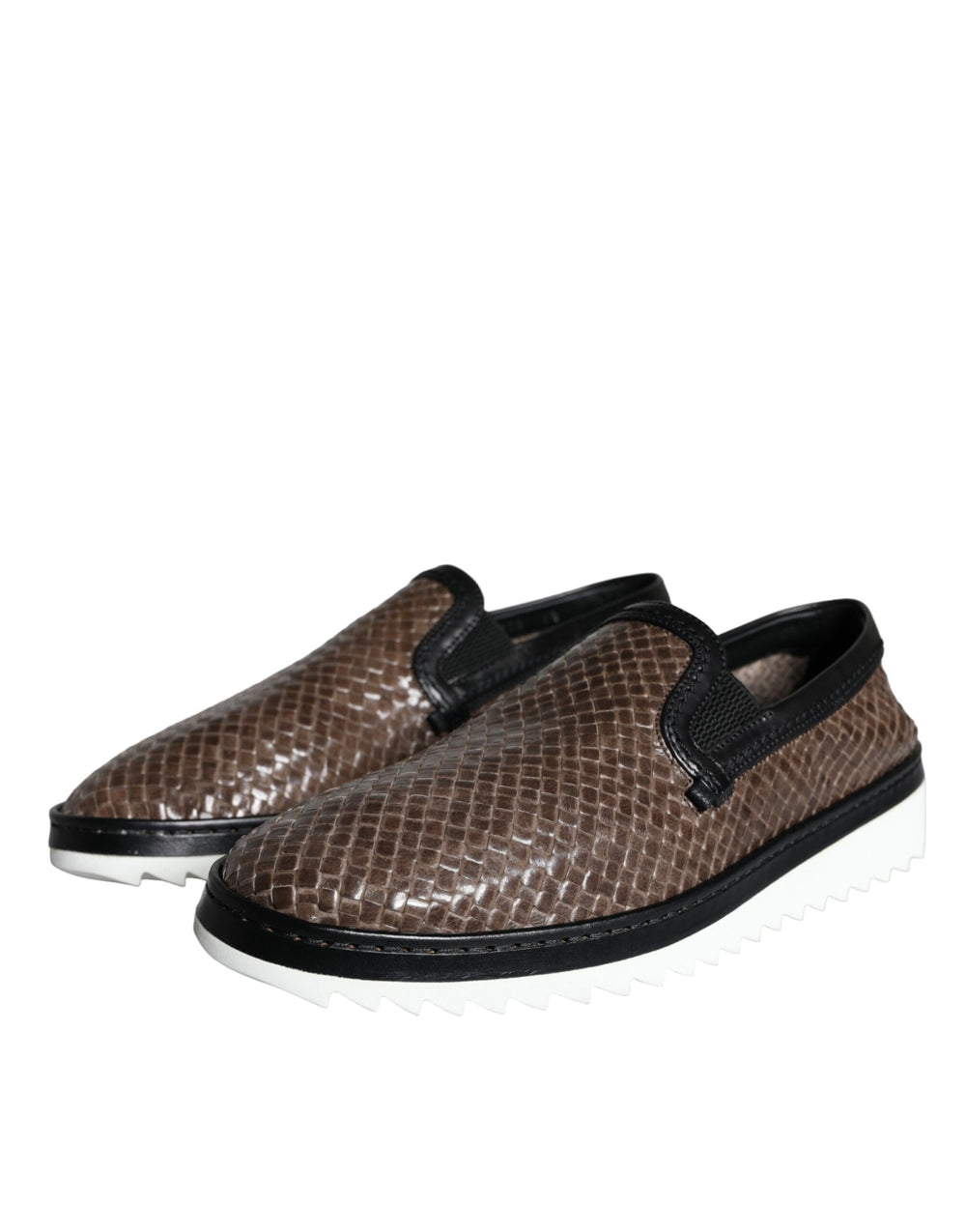 Dolce & Gabbana Leather Woven Loafers in Brown and Black