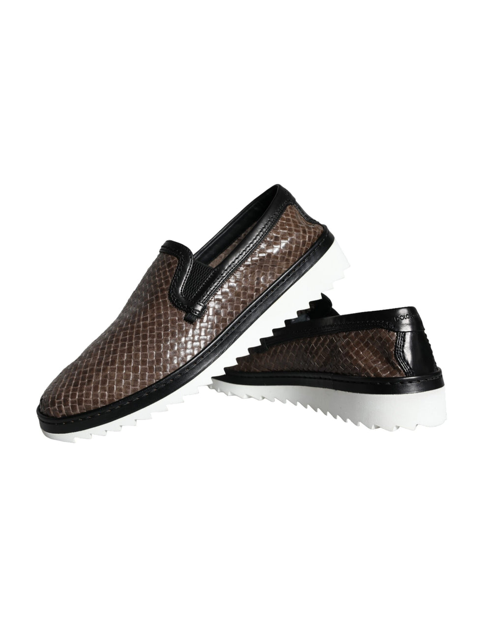 Dolce & Gabbana Leather Woven Loafers in Brown and Black