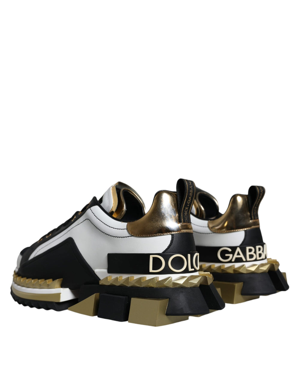 Dolce & Gabbana Leather Super King Sneakers in White, Gold and Black
