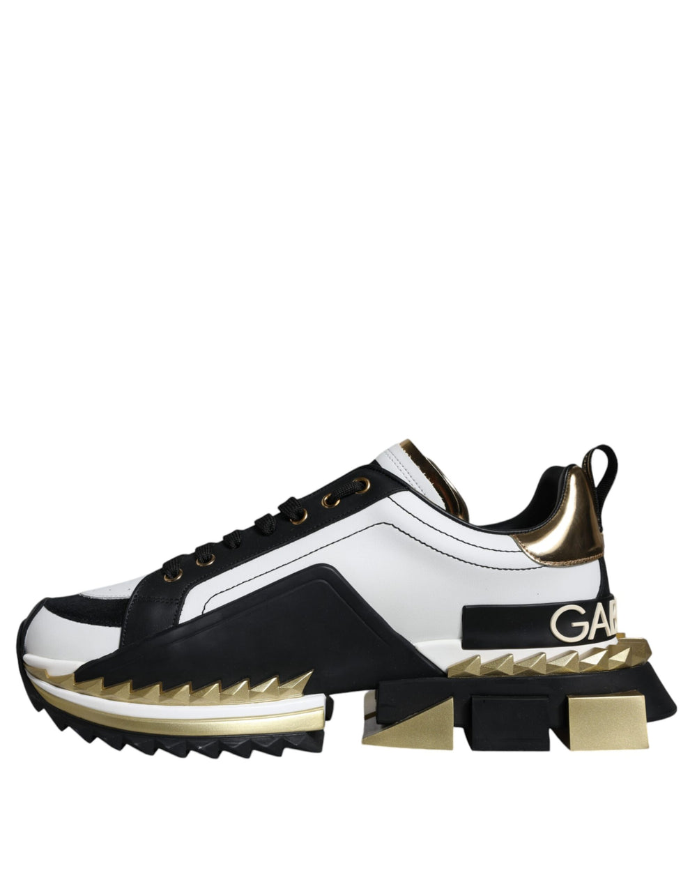 Dolce & Gabbana Leather Super King Sneakers in White, Gold and Black