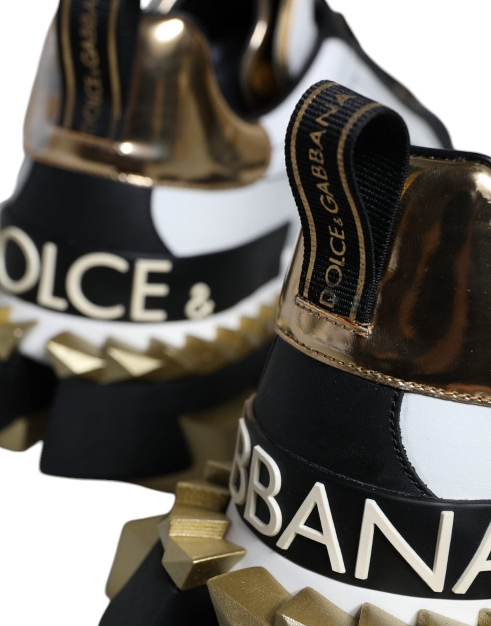 Dolce & Gabbana Leather Super King Sneakers in White, Gold and Black