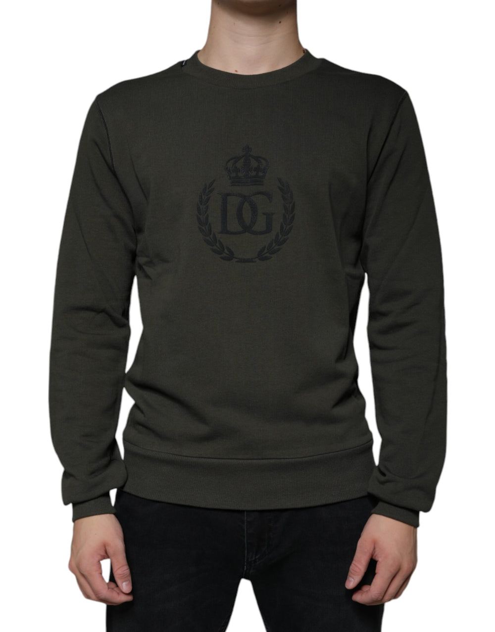 Dolce & Gabbana Cotton Crew Neck Pullover Sweater in Army Green