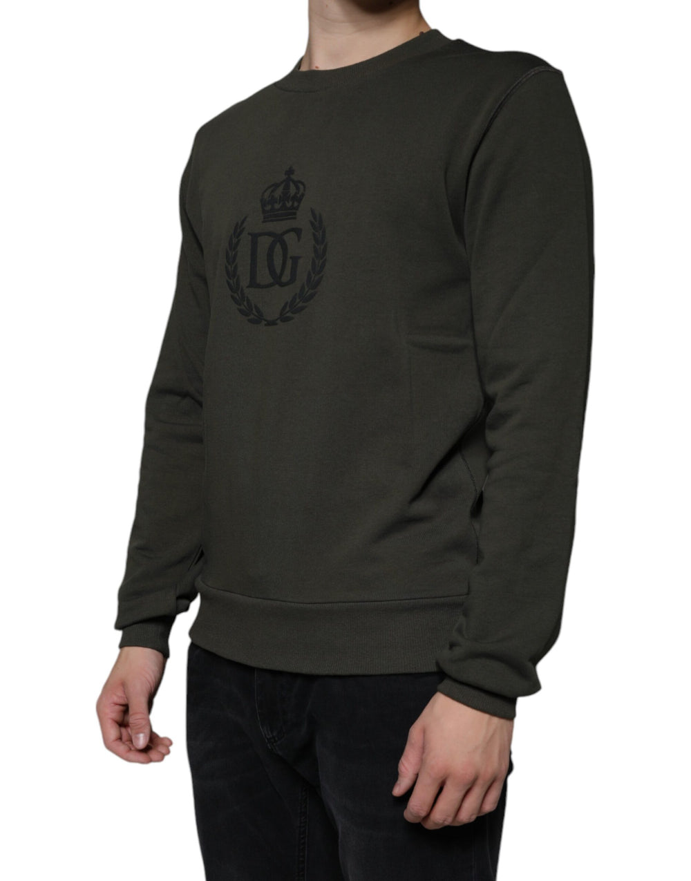Dolce & Gabbana Cotton Crew Neck Pullover Sweater in Army Green