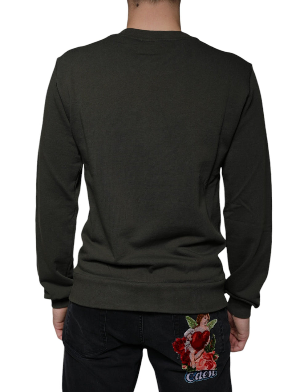 Dolce & Gabbana Cotton Crew Neck Pullover Sweater in Army Green