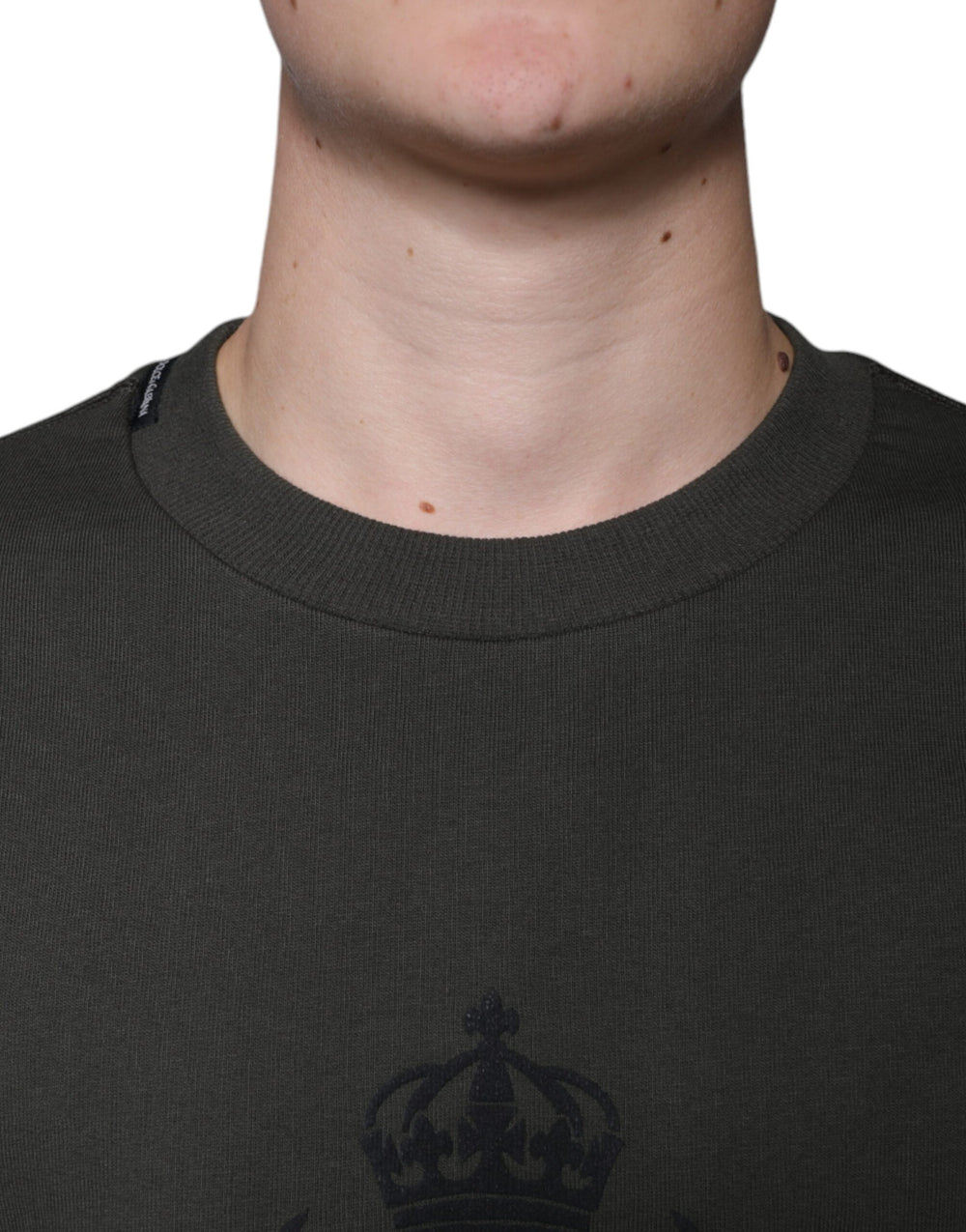 Dolce & Gabbana Cotton Crew Neck Pullover Sweater in Army Green
