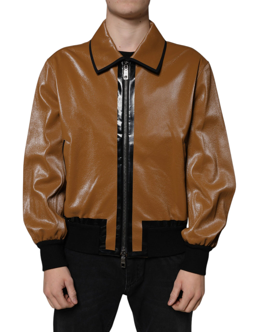 Dolce & Gabbana Leather Bomber Jacket in Brown