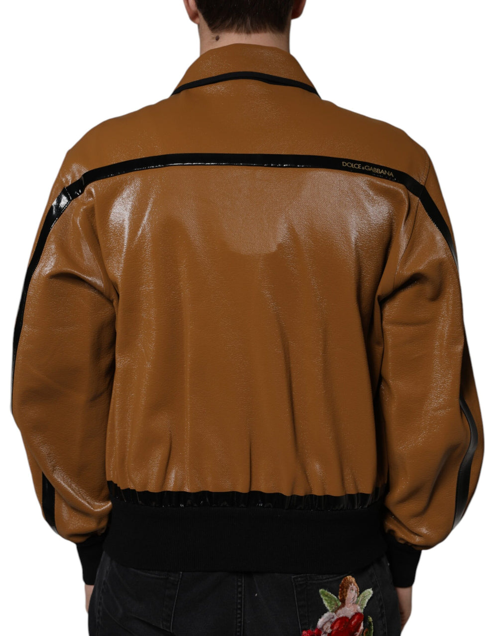 Dolce & Gabbana Leather Bomber Jacket in Brown