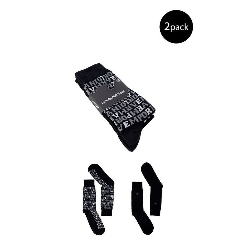 Emporio Armani Black Cotton Men's Socks Two-Pack - Designer | Mens Edit