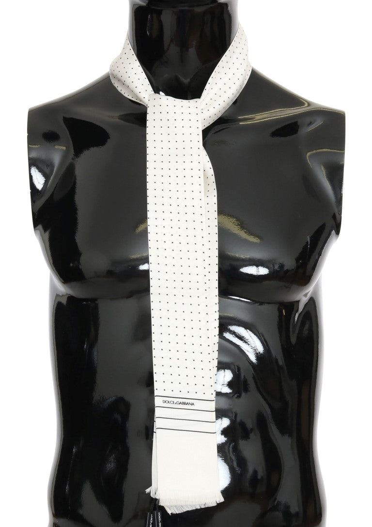 White Polka Dotted Silk Skinny Scarf mens luxury fashion - Mens Edit