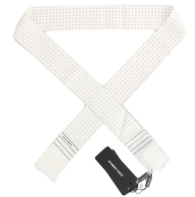 Dolce & Gabbana 100% Silk Skinny Scarf in White