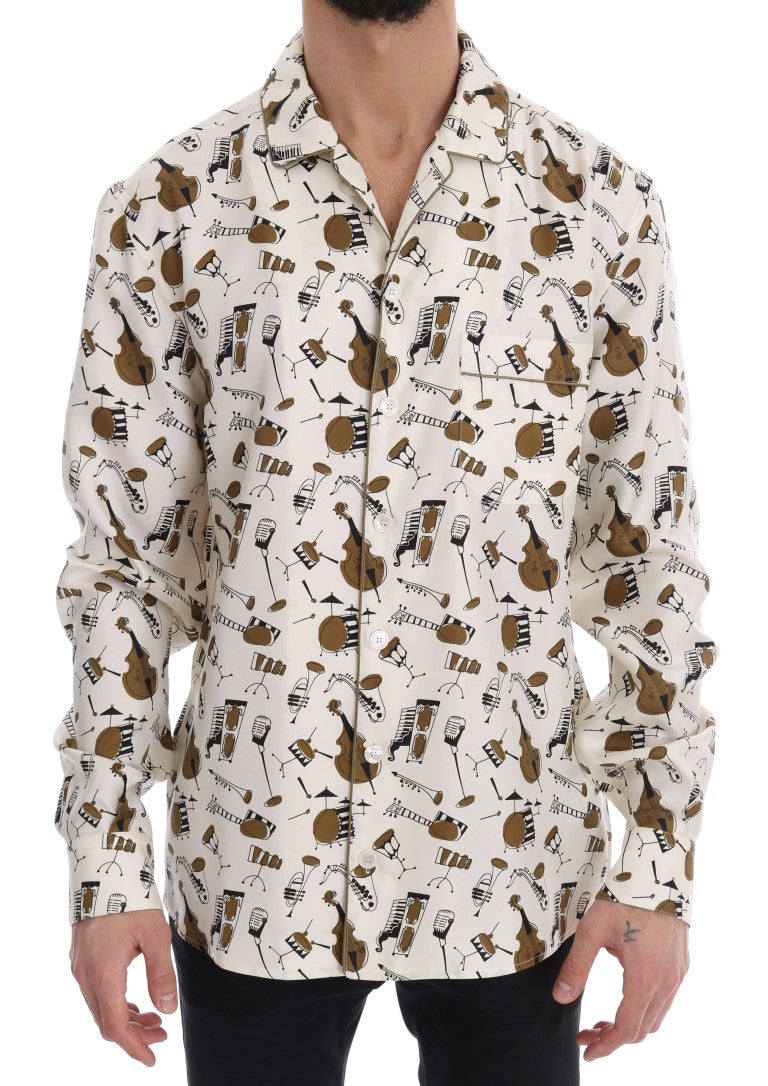 Dolce & Gabbana 100% Silk JAZZ Print Shirt in White