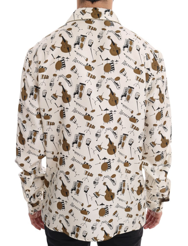 Dolce & Gabbana 100% Silk JAZZ Print Shirt in White