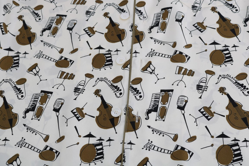 Dolce & Gabbana 100% Silk JAZZ Print Shirt in White
