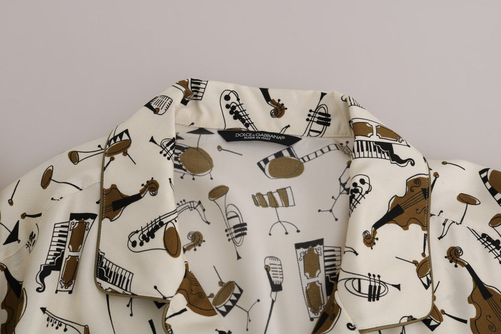 Dolce & Gabbana 100% Silk JAZZ Print Shirt in White